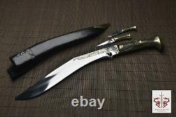 13'' Long Blade Nepal Kukri Gurkha Knife Leather Sheath Brass Handle Sharp Sword