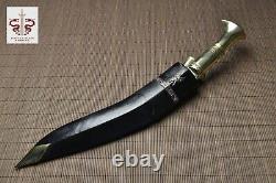 13'' Long Blade Nepal Kukri Gurkha Knife Leather Sheath Brass Handle Sharp Sword