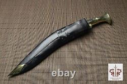 13'' Long Blade Nepal Kukri Gurkha Knife Leather Sheath Brass Handle Sharp Sword