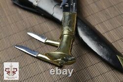 13'' Long Blade Nepal Kukri Gurkha Knife Leather Sheath Brass Handle Sharp Sword