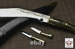 13'' Long Blade Nepal Kukri Gurkha Knife Leather Sheath Brass Handle Sharp Sword