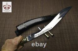 13'' Long Blade Nepal Kukri Gurkha Knife Leather Sheath Brass Handle Sharp Sword