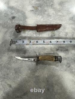 13905 Soligen Germany Knife with Sheath Bone Handle Vintage