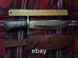 14 Bowie Knife Brass Guard Leather Sheath