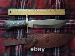 14 Bowie Knife Brass Guard Leather Sheath