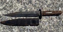1890's 1900 G. Gelston NY Clip Point Bowie Antique Hunting Knife with Sheath