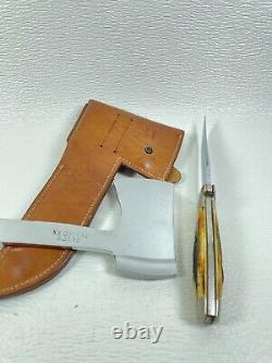 1930s Case's Tested XX Axe & Knife Combo Stag Leather Sheath Great Condition