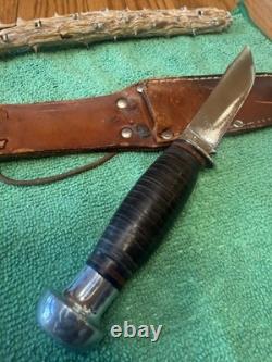 1940-1950 Vintage CaseXX Fixed Blade Hunting Knife Brown Leather Sheath