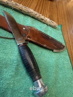 1940-1950 Vintage CaseXX Fixed Blade Hunting Knife Brown Leather Sheath