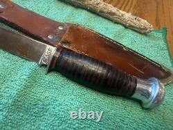1940-1950 Vintage CaseXX Fixed Blade Hunting Knife Brown Leather Sheath