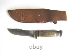 1940-65 CASE Fixed Blade Hunting Knife with Sheath, Stag Handle