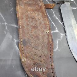 1940s Handmade Knife Snake Handle with Bone Inlay Original Leather Sheath Mexico