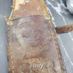 1940s Handmade Knife Snake Handle with Bone Inlay Original Leather Sheath Mexico