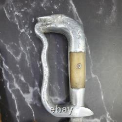 1940s Handmade Knife Snake Handle with Bone Inlay Original Leather Sheath Mexico