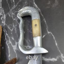 1940s Handmade Knife Snake Handle with Bone Inlay Original Leather Sheath Mexico