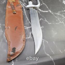 1940s Handmade Knife Snake Handle with Bone Inlay Original Leather Sheath Mexico