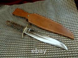 1950 Rare Solingen Germany 13 Bowie Stag Bone Hunting Survival Knife Crane Case