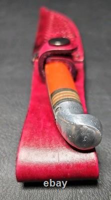 1950s No. 48BAP Western Boulder Co. USA Fixed Blade Knife Handle Leather Sheath
