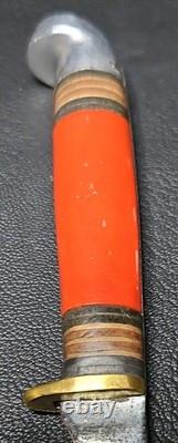 1950s No. 48BAP Western Boulder Co. USA Fixed Blade Knife Handle Leather Sheath