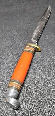 1950s No. 48BAP Western Boulder Co. USA Fixed Blade Knife Handle Leather Sheath 1950s No. 48BAP Western Boulder Co. USA Fixed Blade Knife Handle Leather Sheath