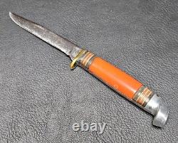 1950s No. 48BAP Western Boulder Co. USA Fixed Blade Knife Handle Leather Sheath