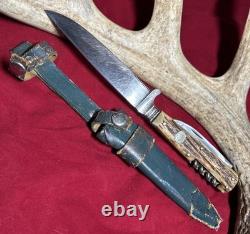 1960s Keystone Stag Solingen Hunting Fixed Blade Knife Multi Tool Sheath No 231