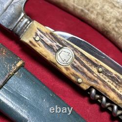 1960s Keystone Stag Solingen Hunting Fixed Blade Knife Multi Tool Sheath No 231