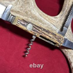 1960s Keystone Stag Solingen Hunting Fixed Blade Knife Multi Tool Sheath No 231