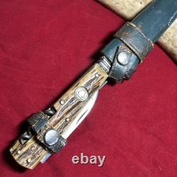 1960s Keystone Stag Solingen Hunting Fixed Blade Knife Multi Tool Sheath No 231