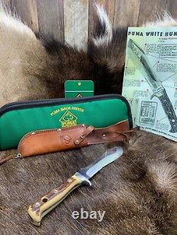 1967 Puma 6377 White Hunter Knife Stag Handles Leather Sheath Puma Pouch Mint A