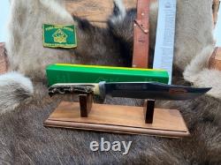 1974 Puma 6396 Bowie Knife Stag Handles Leather Sheath & Puma Green & Yellow Box