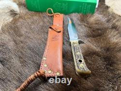 1974 Puma 6396 Bowie Knife Stag Handles Leather Sheath & Puma Green & Yellow Box