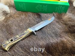 1974 Puma 6396 Bowie Knife Stag Handles Leather Sheath & Puma Green & Yellow Box
