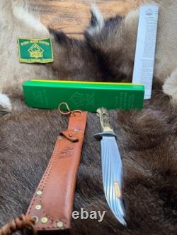 1974 Puma 6396 Bowie Knife Stag Handles Leather Sheath & Puma Green & Yellow Box