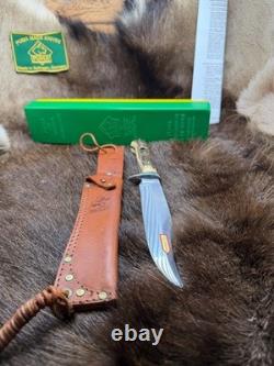 1974 Puma 6396 Bowie Knife Stag Handles Leather Sheath & Puma Green & Yellow Box