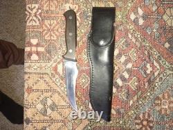 1980s Japan Handmade High Carbon Steel Hunting Knife with Leather Sheath