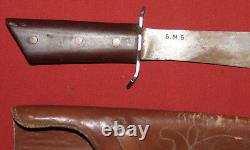 1983 Hand Made steel hunting bowie knife with leather sheath