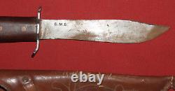 1983 Hand Made steel hunting bowie knife with leather sheath