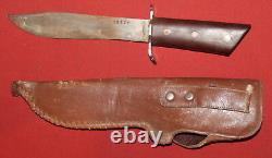 1983 Hand Made steel hunting bowie knife with leather sheath