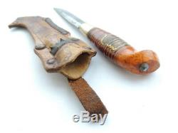 20's Antique Finland Puukko Hunter Knife Steel Leather Sheath Wood Handle