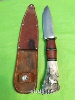 2005 SCAGEL CUSTOM MADE IN USA STAG & LEATHER FIXED BLADE KNIFE With ORIG. SHEATH