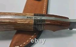 2013 Vintage ANZA 8.75 FIXED BLADE KNIFE 4.25 Trailing BLADE With Leather Sheath