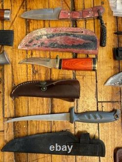22pc Fixed Blade Hunting Knife Lot Marttiini Western USA Morakniv Hatchet Sheath