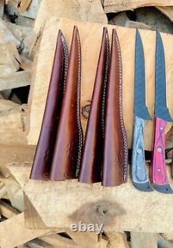 4'' Pieces Fillet Fishing Knife Handmade Damascus Steel Knife with Leather