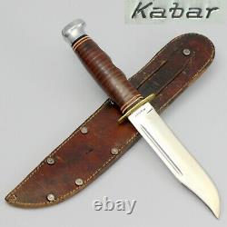 60's Kabar Unmarked #1207 Finger Groove Knife with Stacked Leather Handle & Sheath