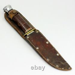 60's Kabar Unmarked #1207 Finger Groove Knife with Stacked Leather Handle & Sheath