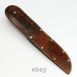 60's Kabar Unmarked #1207 Finger Groove Knife with Stacked Leather Handle & Sheath