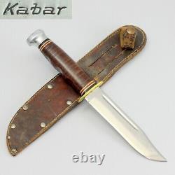 60's Kabar Unmarked #1207 Finger Groove Knife with Stacked Leather Handle & Sheath