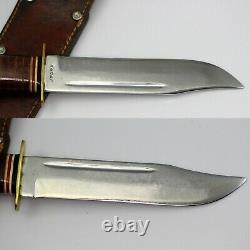 60's Kabar Unmarked #1207 Finger Groove Knife with Stacked Leather Handle & Sheath