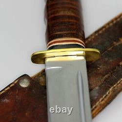 60's Kabar Unmarked #1207 Finger Groove Knife with Stacked Leather Handle & Sheath